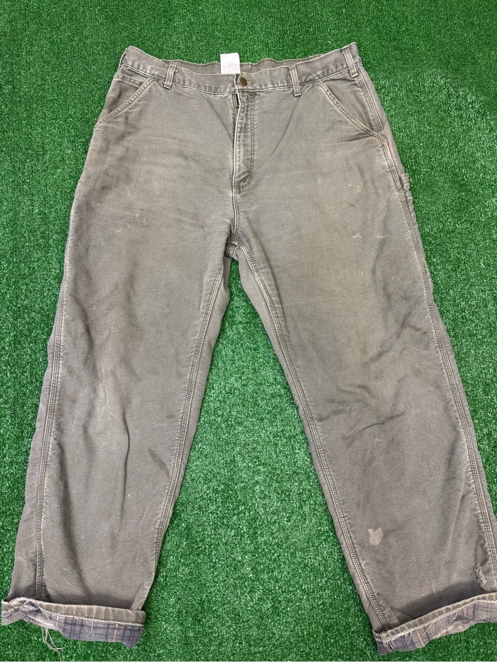 Vintage Carhartt Mens 38x34 B111 MOS Flannel Lined Pants Grey Duck Canvas Heavy